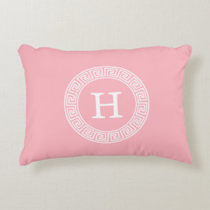 Almofada Decorativa Quadro-chave grego branco cor-de-rosa com imagem i