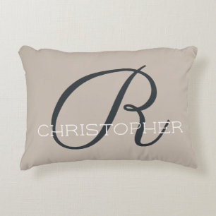 Almofada Decorativa R Inicial Neutro Bege Moderno Personalizado
