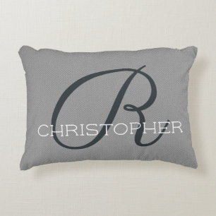 Almofada Decorativa R Inicial Nome Personalizado Preto Branco Cinza