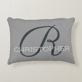 Almofada Decorativa R Nome Personalizado Inicial Cinza Branca Preta