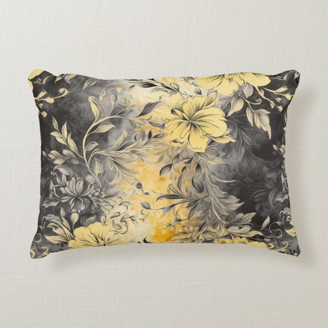 Almofada Decorativa Radiantes: Amarelo e Preto Floral (Frente)