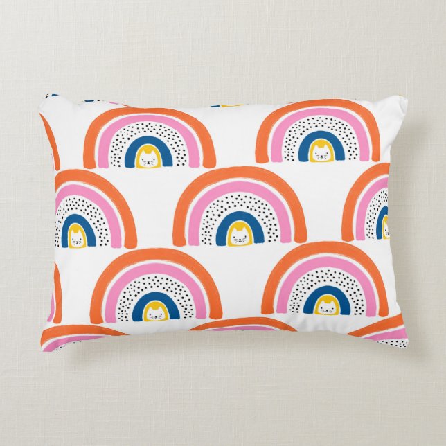 Almofada Decorativa Rainbow cats seamless kids pattern. Cute hand draw (Frente)