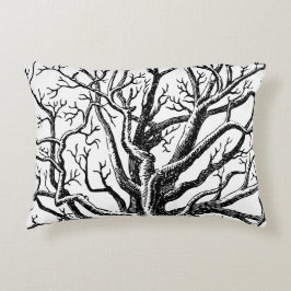 Almofada Decorativa Ramificações de Árvore Abstrato de Preto e Branco 
