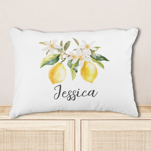 Almofada Decorativa Ramo de Árvore Flores Brancas Frutas Limão Monogra