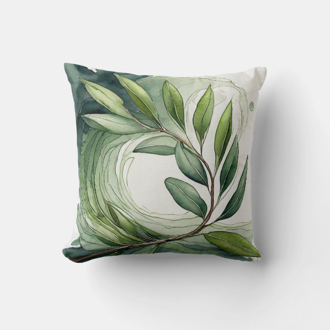 Almofada Decorativa | Ramo de Oliveira em Aquarela (Frente)