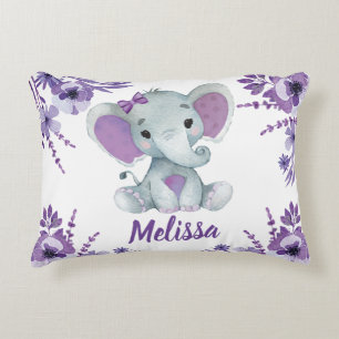 Almofada Decorativa Rapariga elefante roxa Travesseiro de nome persona