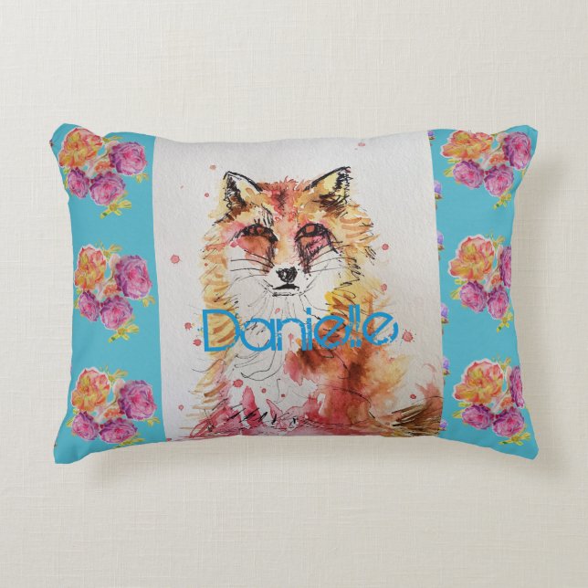 Almofada Decorativa Rapariga Raposa Vermelha Animal Rosa Rosa Teal (Frente)