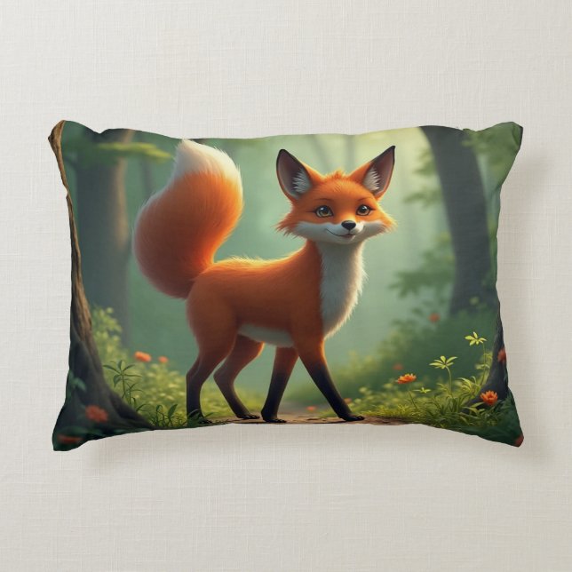 Almofada Decorativa Raposa mística que percorre a floresta (Frente)