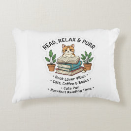 Almofada Decorativa Read Relax & Purr – Cute Cat With Books Sticker |