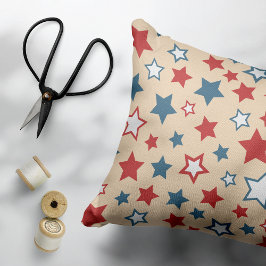 Almofada Decorativa Red and Blue Stars, 4th of July, Beige Background