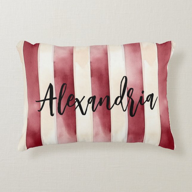 Almofada Decorativa Red Burgundy Cream Stripes Flowers Leaves (Frente)