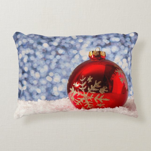 Almofada Decorativa Red Snowflake Christmas Bauble (Frente)