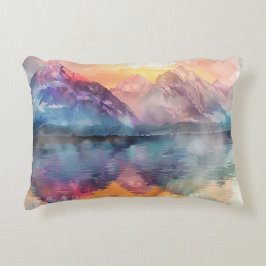 Almofada Decorativa Reflexão de Montanha em Aquarela - Travesseiro dec