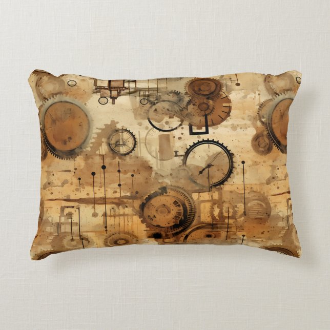 Almofada Decorativa Relógio Steampunk Rústico Grunge (Frente)