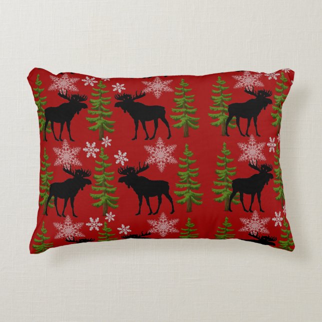 Almofada Decorativa Rena de Natal Rústica Vermelha e Preta  (Frente)