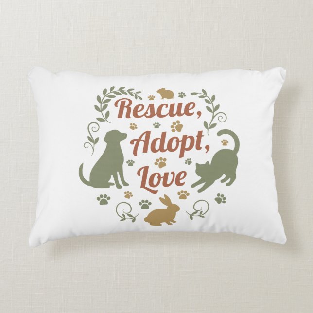 Almofada Decorativa Rescue, Adopt, Love (Frente)