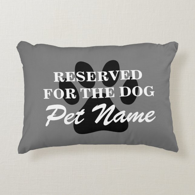 Almofada Decorativa Reservado para impressão de pata de cachorro cinza (Frente)