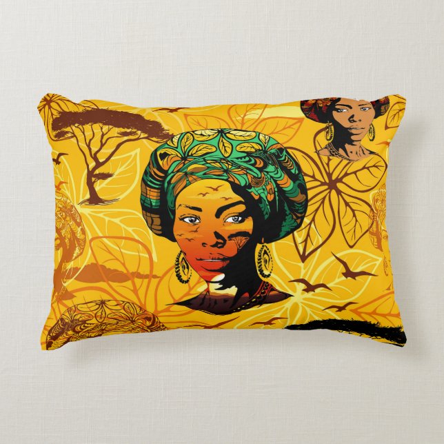 Almofada Decorativa Retrato de Mulher Africana com Sunset (Frente)