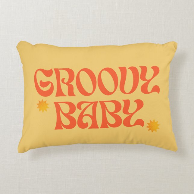 Almofada Decorativa Retro 70s Mostarda Laranja Hippie Groovy Baby (Frente)