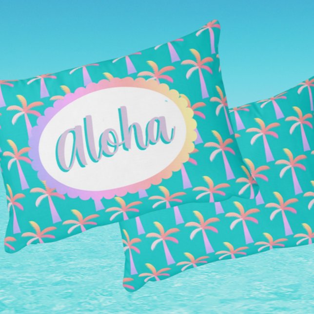 Almofada Decorativa Retro Aloha Personalized Pastel Palms (Personalize it!)