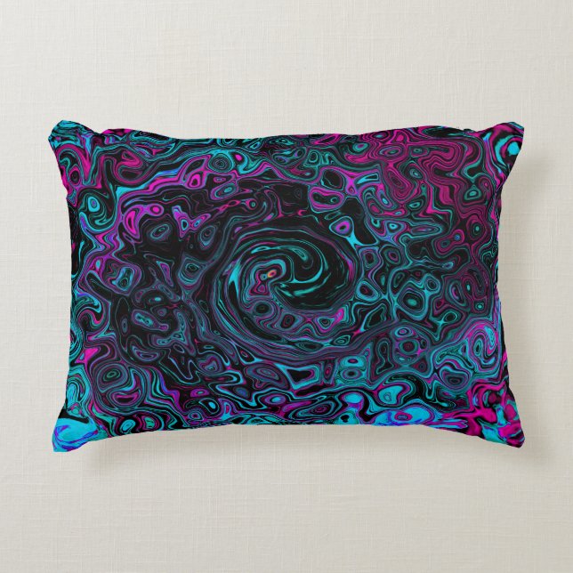 Almofada Decorativa Retro Aqua Magenta e Abstrato preto (Frente)