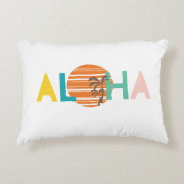 Almofada Decorativa Retro, Árvore Mínima "Aloha" Hawaii Sunset Palm