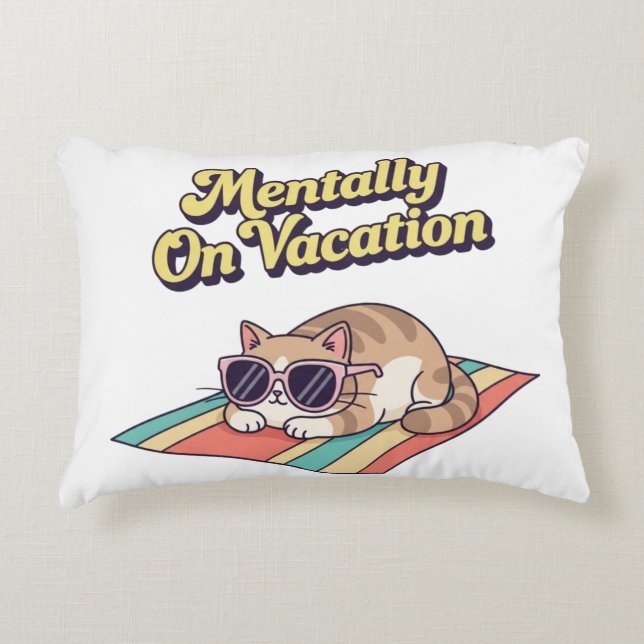 Almofada Decorativa Retro Cat Mentally On Vacation Rectangular Pillow (Frente)