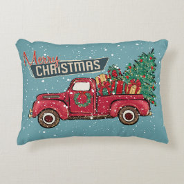 Almofada Decorativa Retro Vintage Truck Feliz Feliz ano novo de Natal