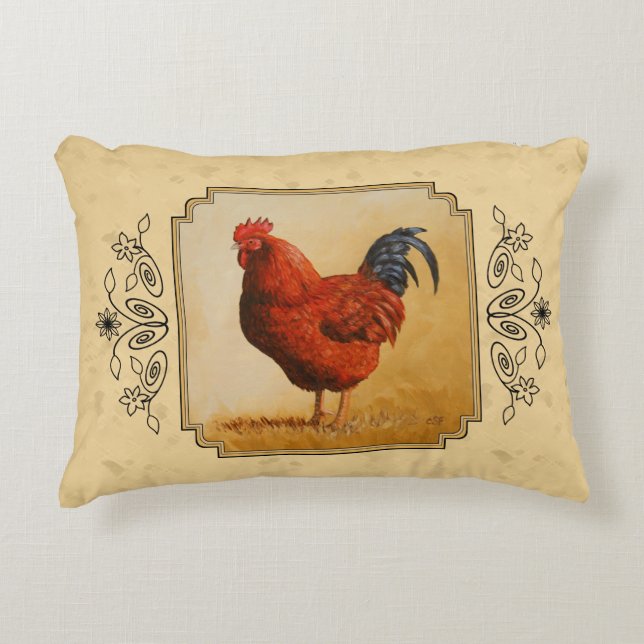 Almofada Decorativa Rhode Island Red Rooster Amarelo Fundo (Frente)