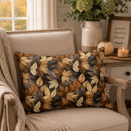 Almofada Decorativa Ricas Folhas de Outono Bege Marrom Casa de Campo R