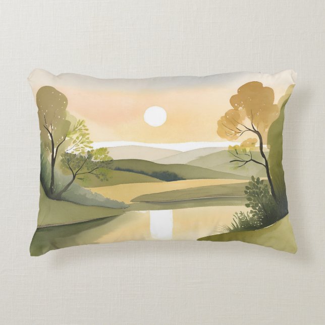 Almofada Decorativa Rio Sunrise | Amarelo de Aquarela (Frente)