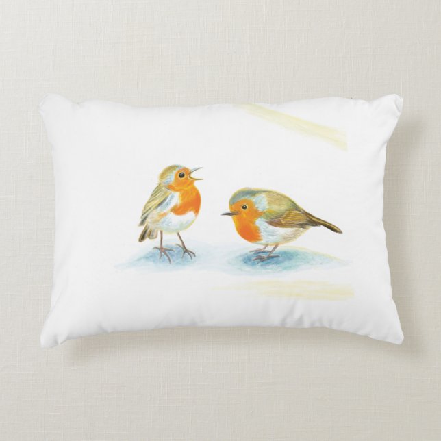 Almofada Decorativa Robins vermelhos no inverno (Frente)
