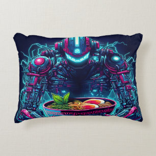 Almofada Decorativa Robô Futurista Ciberpunk Neon Comida Ramen