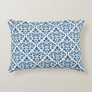 Almofada Decorativa Rolar o Damask Ptn Dk Azul em Branco