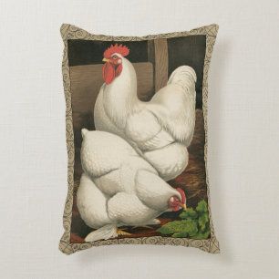 Almofada Decorativa Roosters & Hen fora da Hen House com Borda Branca