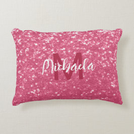 Almofada Decorativa Rosa claro monograma com brilho falso de rosa