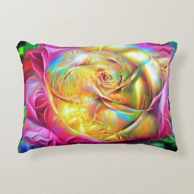 Almofada Decorativa Rosa do Arco-Íris Psicodélico (Frente)