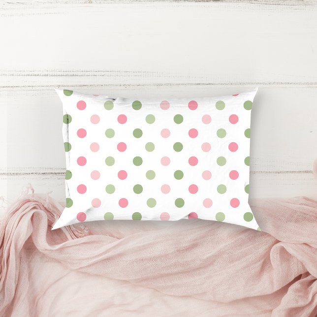 Almofada Decorativa Rosa e Verde Sage Pastel com Bolinhas (Pink & Sage Green Pastel Polka Dot Accent Pillow)