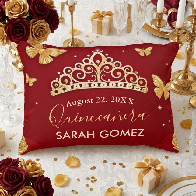 Almofada Decorativa Rosa Ouro Quinceanera (Criador carregado)