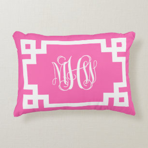Almofada Decorativa Rosa Quente Branco Videira Monograma Chave Grega D