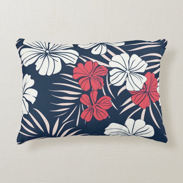 Almofada Decorativa Rosa Tropical e Floral Naval (Frente)
