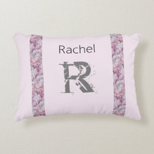 Almofada Decorativa Rosado Pastel y Cuarzo Monograma Personalizável