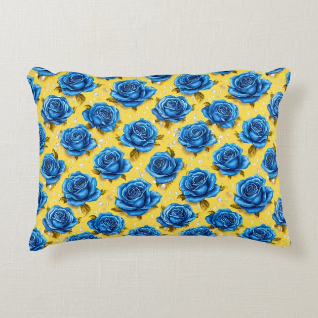 Almofada Decorativa Rosas Azuis Românticas Modernas Flor (Frente)
