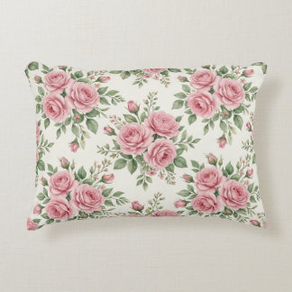 Almofada Decorativa Rosas Cor-de-Rosa em Aquarela Vintage Padrão Flora
