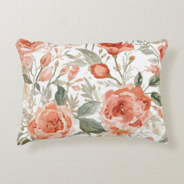 Almofada Decorativa Rosas Laranja Aquarela Botânica Coral Floral