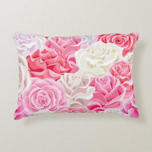 Almofada Decorativa rosas rosa e brancas sem soldadura. Texto das flor