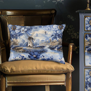 Almofada Decorativa Rosas Selvagens de Azul Delft Neerlandeses Vintage
