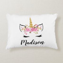 Almofada Decorativa Rosto de Unicórnio Com Cílios Nome Personalizado