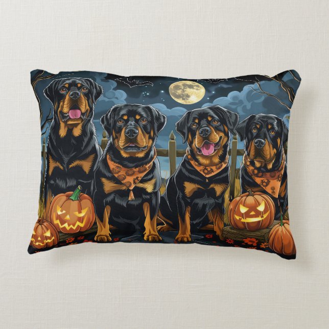 Almofada Decorativa Rottweiler Halloween Assustador (Verso)