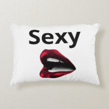 Round Pop Art Pillow Red Polka Dot Lips with "Sexy
